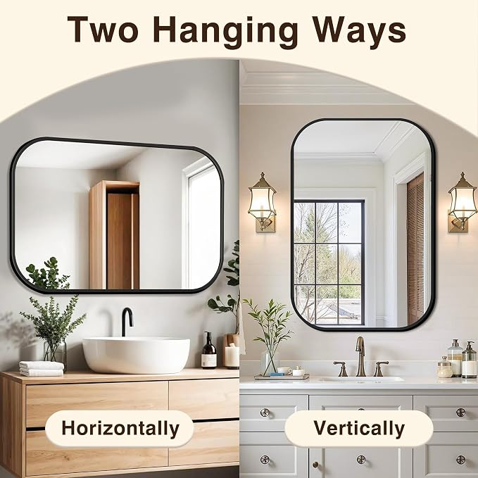 FICTOR Bathroom Vanity Mirror for Wall, 2 Pack 28" x 40" Rectangle Bathroom Mirror for Over Sink, Metal Framed, Hangs Horizontally or Vertically(Black)