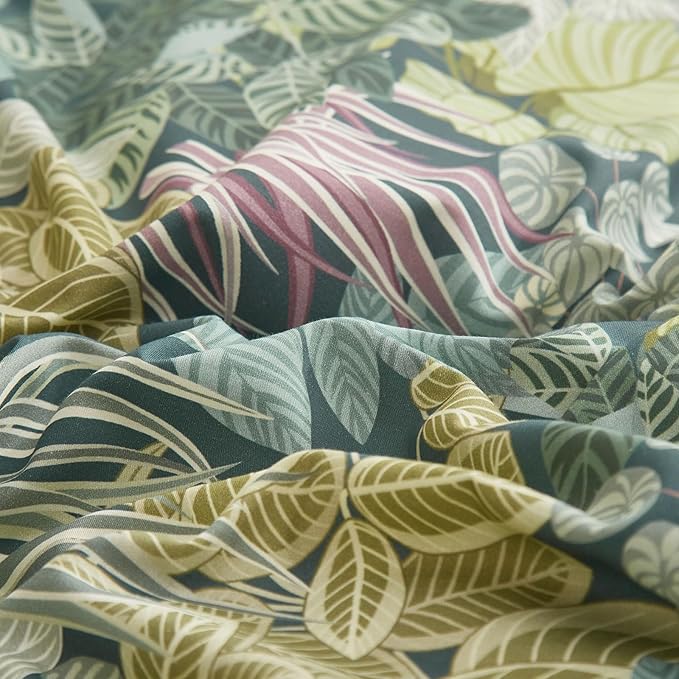 EAVD Tropical Leaves Duvet Cover King Soft Cotton Chic Plant Green Leaf Pattern Bedding Set with 2 Pillowcases Fresh Botanical Leaves Comforter Cover with Zipper Closure