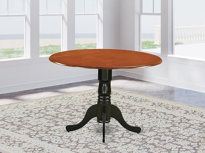 East West Furniture DLT-BCH-TP Dublin Kitchen Dining Table - a Round Wooden Table Top with Dropleaf & Pedestal Base, 42x42 Inch, Black & Cherry