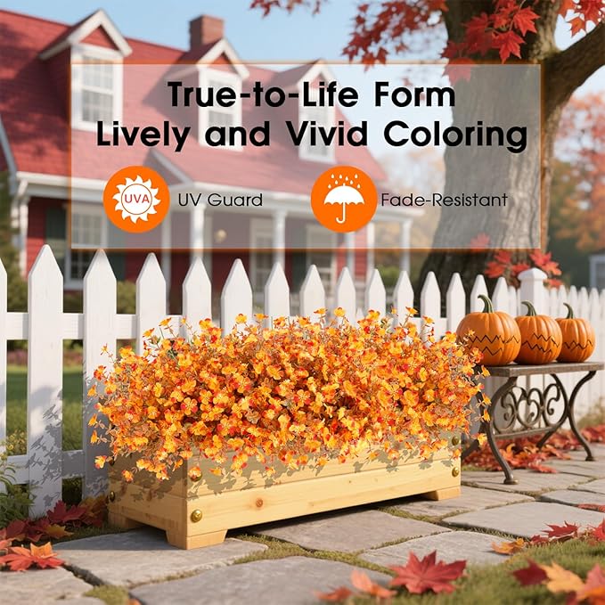 12 Bundles UV Resistant Fake Mums, Fall Flowers Artificial for Decoration, Fake Plants Autumn Silk Flowers for Thanksgiving Fall Decor Halloween Outdoor Patio Table Centerpiece Porch Wedding Garden