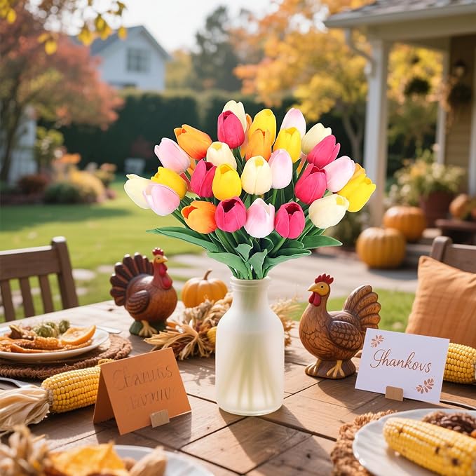 20pcs 14" Tulips Artificial Flowers for Real Touch Fake Tulips Slik Faux Flowers for Summer Wedding Bouquet Spring Mother's Day Home Decor (6 Color)