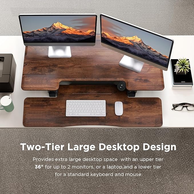 36" Standing Desk Converter, Dyropcurv Series Height Adjustable Computer Desk Ergonomic Home Office Desk for Adults, Sit to Stand Desk with Quiet Motor, Vintage Brown