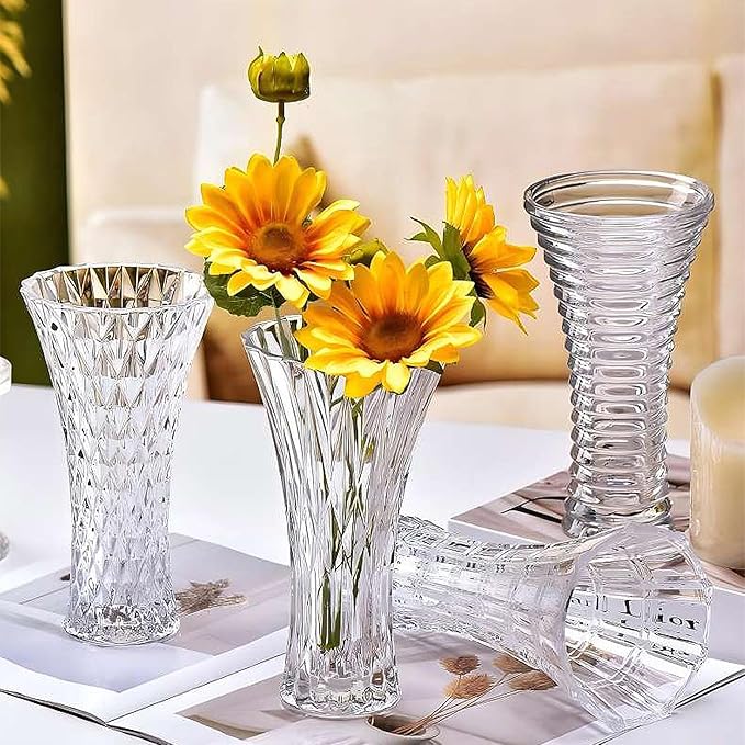 Clear Crystal Vase,Glass Flower Vase Thickening Design for Home Decor Centerpieces, Wedding, Mothers Gift