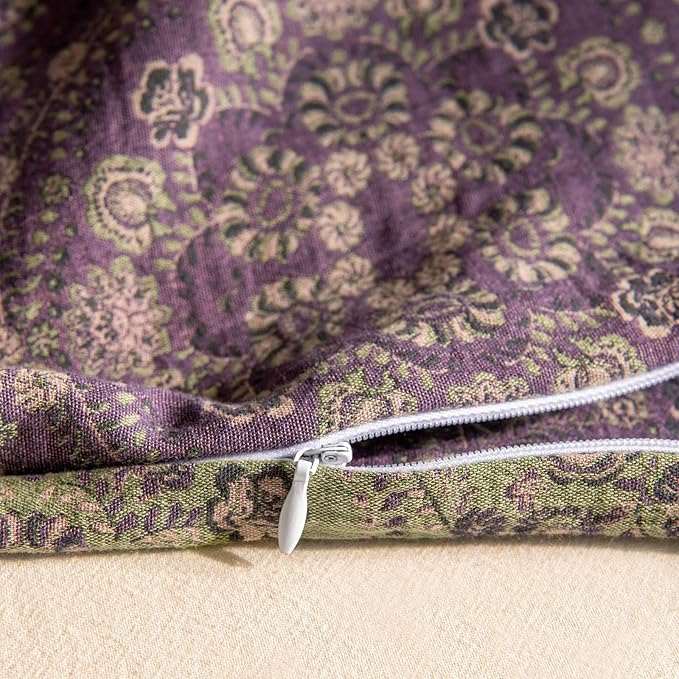 EAVD Soft 100% Cotton Muslin Yarn-Dyed Jacquard Textured Duvet Cover Twin Chic Shabby Purple Floral Duvet Cover with Zipper Closure Linen Like Gauze Floral Bedding Set with 2 Pillowcases