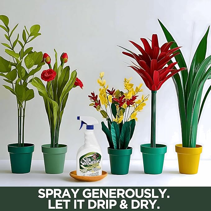 Sparkle Plenty Silk Sensation Artificial Flower & Plant Leaf Cleaner and Shine - Fake Flower Dusting Spray - Silk Plant Cleaner Spray No Wipe - Drip Dry Cleaning Supplies for Artificial Tree (32oz)