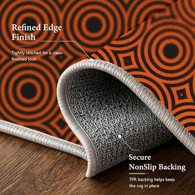 Retro Rings Area Rug 7x10, Optical Geometric Circle Rug, Bold Retro Pattern Carpet for Living Room Bedroom, Non Slip Soft Area Rug