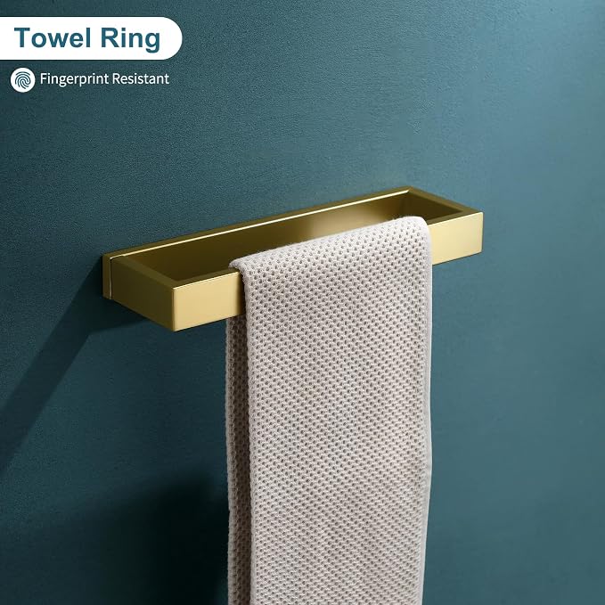 4-Piece Modern Gold Bathroom Hardware Accessories Set - Towel Bar & Holder, Stainless Steel, Wall Mounted, 23.6 Inch