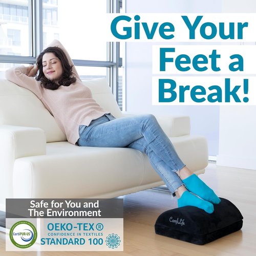 ComfiLife Foot Rest - Adjustable Height Memory Foam Stool for Ergonomic Comfort | Black