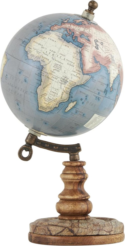 Deco 79 Plastic Globe | Stylish Wood Base | 10-Inch Brown Decorative Accent