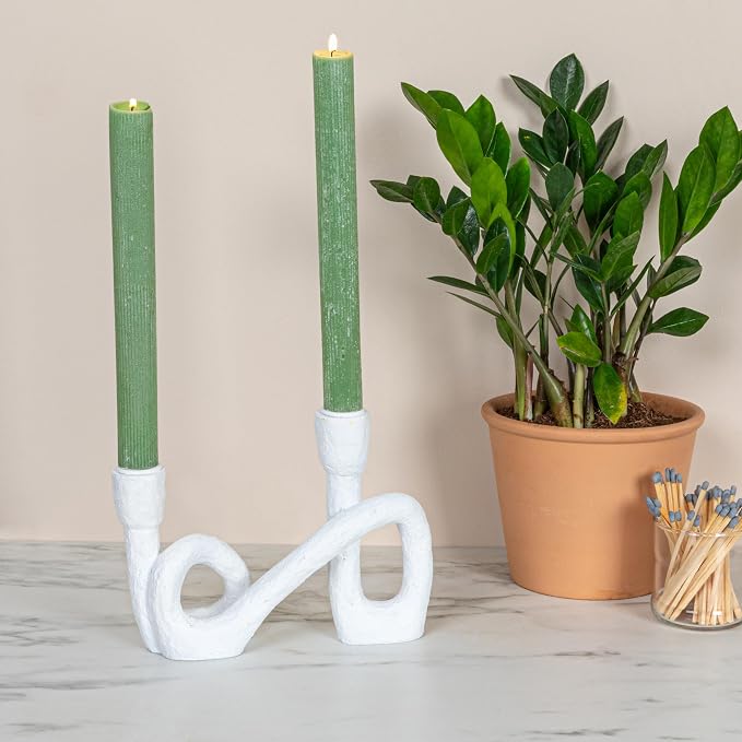 Modern Sculptural Double Taper Candle Holder, White