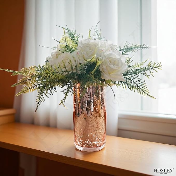 Hosley Set of 2 Mercury Rose Gold Glass Vases – Stylish Decorative Vessels for Boho Home Decor, Weddings, Events, Gifts, Table Centerpieces, and Creative DIY Craft Projects