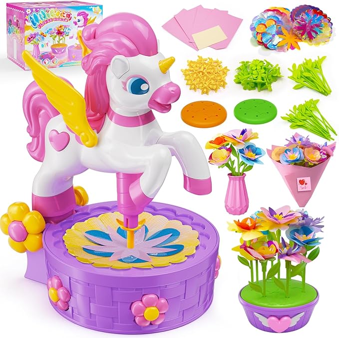 Unicorn Toys for Girls Age 4-6 7-8 9-12, Fabric Flower Bouquets Toys, Flower Making Kit, DIY Arts and Crafts for Kids, Unique Christmas Birthday Gifts for 3 4 5 6 7 8 9 10 11 12 Year Old Girls Gifts