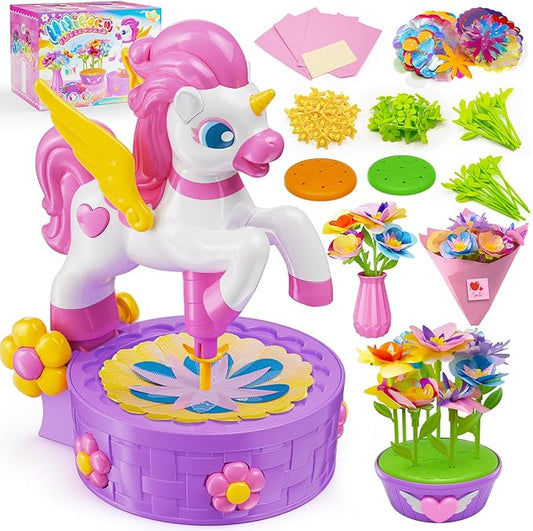 Unicorn Toys for Girls Age 4-6 7-8 9-12, Fabric Flower Bouquets Toys, Flower Making Kit, DIY Arts and Crafts for Kids, Unique Christmas Birthday Gifts for 3 4 5 6 7 8 9 10 11 12 Year Old Girls Gifts