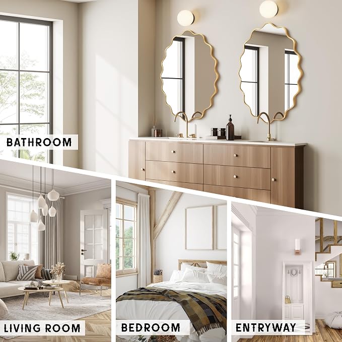 Oval Wavy Wall Mirror -Irregular Wall Mirror with Gold Asymmetrical Aluminum Alloy Frame,24"x36" Decorative Wall Mirrors for Bathroom, Bedroom, Living Room, Dining Room，Entryway