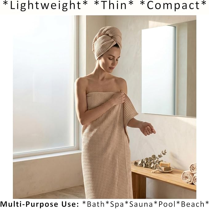 PÜSKÜL 4-Piece Natural 100% Turkish Cotton Luxury Waffle Towels for Bathroom | Premium Honeycomb Weave 2 Hand Towel & 2 Bath Towel Set | Soft Absorbent Quick-Dry Lightweight Towels (Beige)