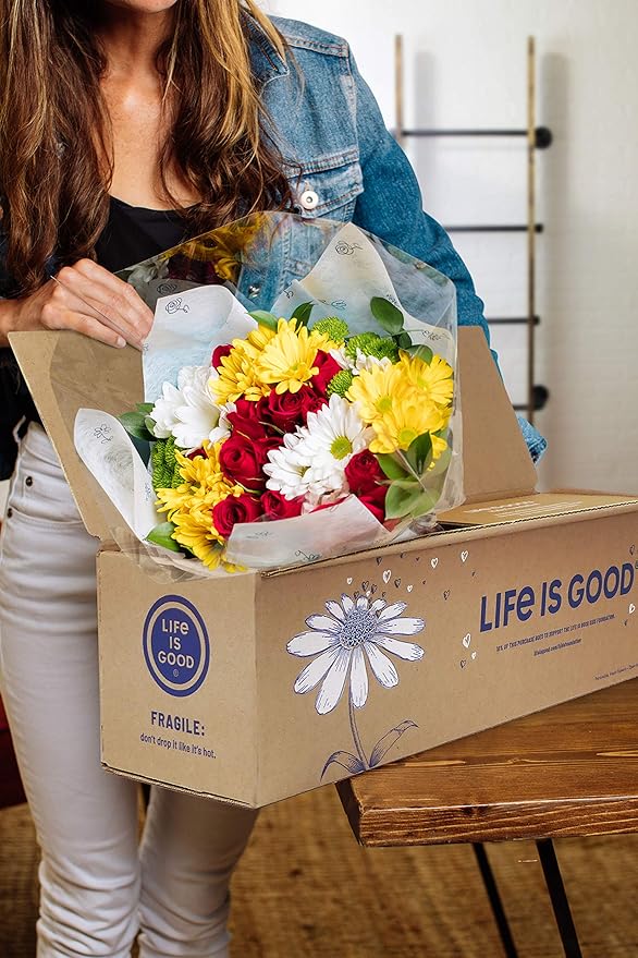 Benchmark Bouquets - Life is Good Pink (Glass Vase Included) - Fresh Flowers for Delivery - Gift for Graduation, Birthday, Anniversary, Sympathy, Get Well, Congratulations