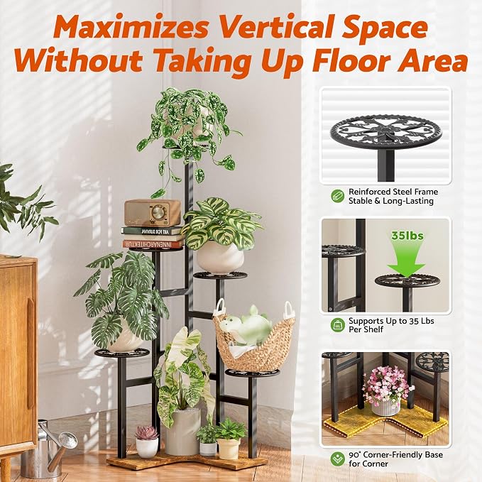 6 Tier Plant Stand Indoor Outdoor Metal Flower Pot Holder Shelf Tiered Planter Display Rack for Living Room Balcony Garden Patio