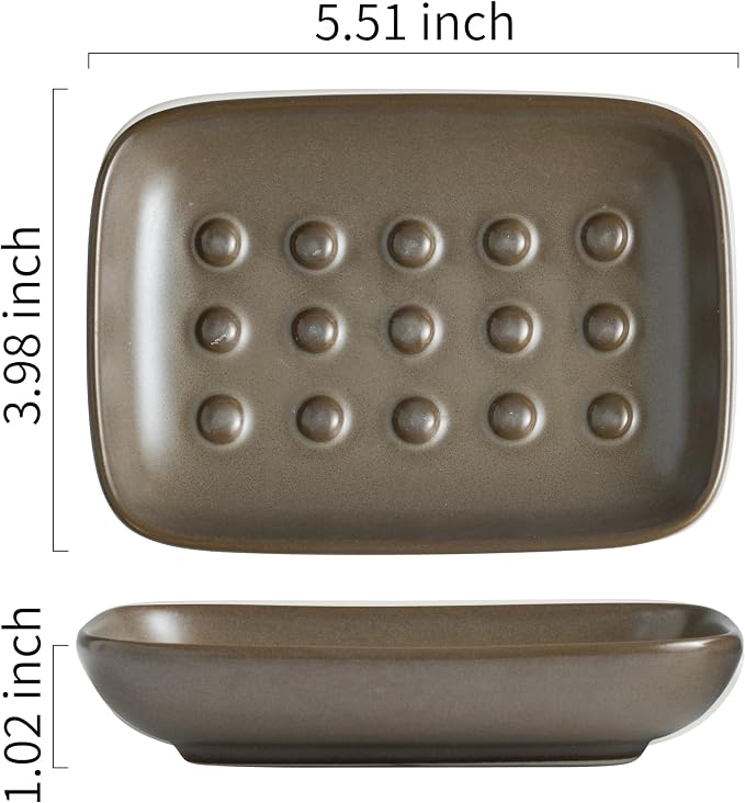 Miamolo Soap Dish for Shower, Ceramic Bar Soap Holder, Soap Saver Non-Slip, Decorative Sponge Tray for Bathroom Kitchen Sink Bathtub, Multi-Purpose, Raised Pattern - Keep Soap Dry, Brown