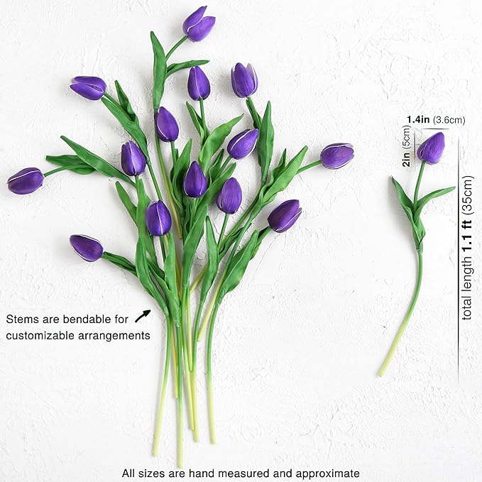FiveSeasonStuff Real Touch Tulips Artificial Flowers – 15 Stems Faux Tulip Bouquet in Gift Box for Wedding, Home Decor, Party, Floral Arrangements (Sweet Plum Purple)