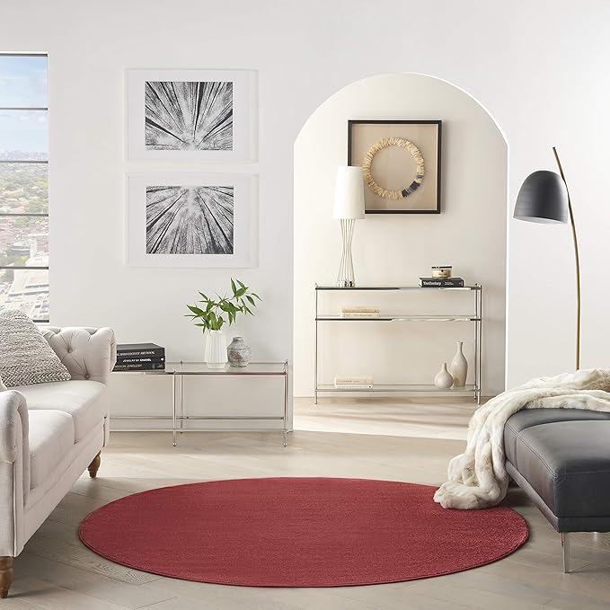 Nourison Home Nourison Essentials Brick Red 6' x Round Area Rug - Easy Clean, Non Shedding, Bed Room, Living Room, Dining Room, Kitchen (6' x Round)
