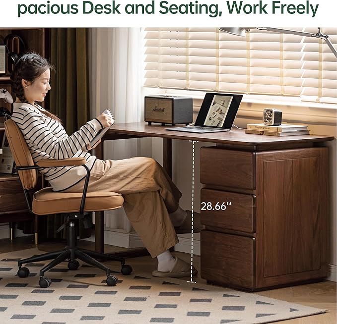 YESWOOD Home Office Desk, Gaming Desk, Mid Century Modern Computer Desk, Writing Desk with File Drawer for Study PC Desks 55.11" W