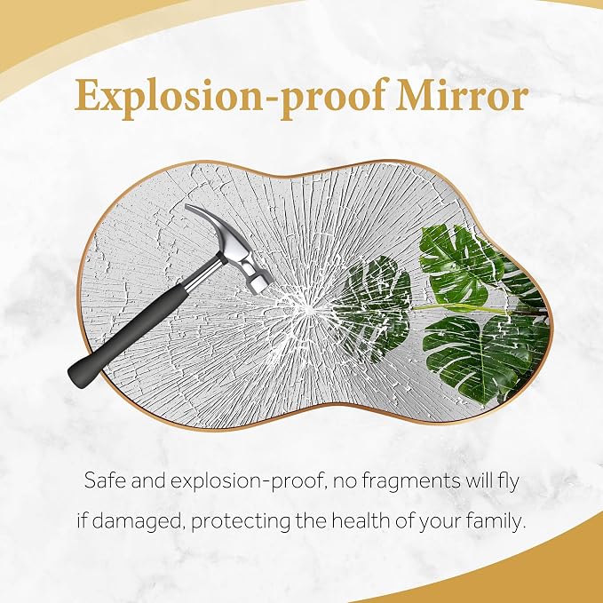 Dorlicecass Irregular Wall Mirror - Wall Mirrors Decorative 24"x36" Gold Asymmetrical Mirror Tempered Glass Aviation Aluminum Alloy Frame for Bathroom, Bedroom, Living Room, Cloakroom, Entryway
