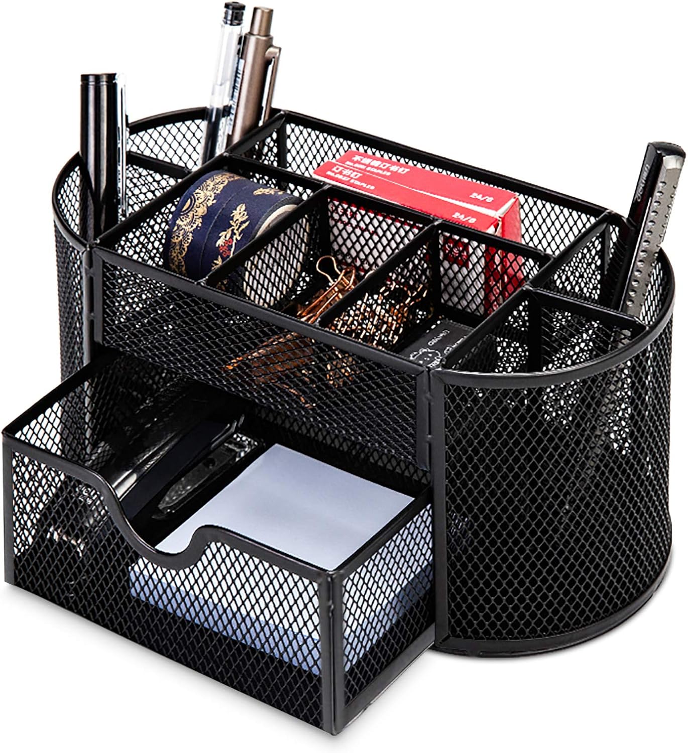 Skiennix Desk Organizer - 9-Compartment Mesh Pen Holder for Office & Home | Space-Saving Black Design
