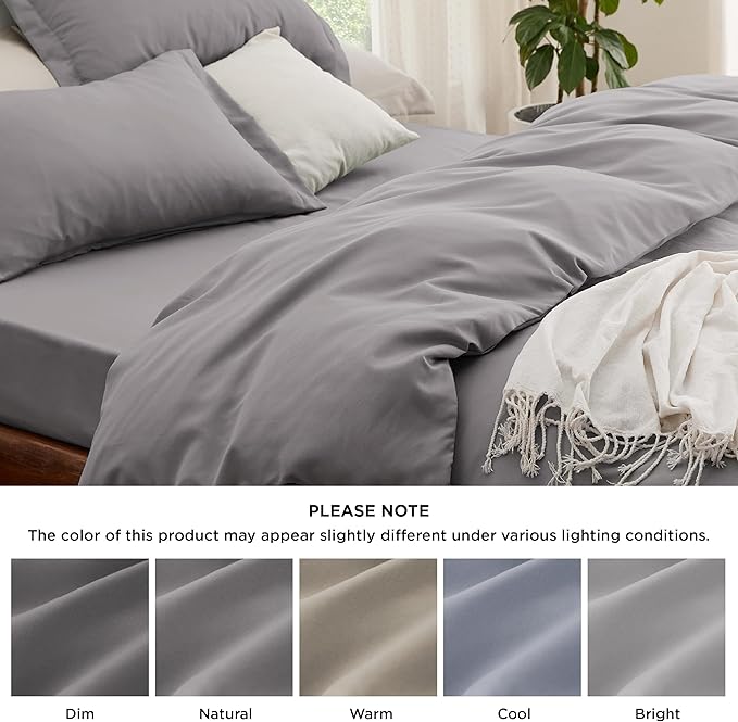 Bedsure Duvet Cover with Fitted Sheet Queen - Warm Deep Pocket, Hotel Luxury Soft Double Brushed Bedding Set with Zipper Closure, 1 Duvet Cover, 1 Fitted Sheet, 2 Pillow Shams, NO Comforter, Grey