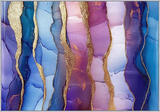 Irregular Marble Abstract Area Rug, Blue Purple Gold Pattern Carpet, Washable Non Slip Low Pile Soft Thin, Living Room Bedroom Home Decor Mat 5x7ft