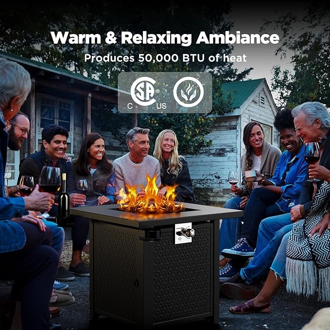 Ciays Propane Fire Pit, 27-inch Fire Pit Table with Two Cup Holders, 50,000 BTU Steel Gas Fire Pit with Pulse Ignition System, Perfect for Patio, Garden & Backyard Gatherings, CIFPT11B, Black