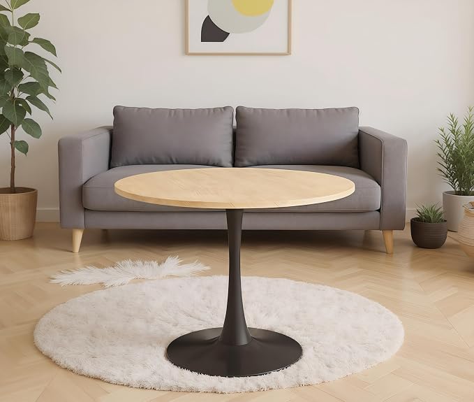 24" Tulip Table for 1-2 Persons Modern Round Dining Room Table, Mid-Century Modern Nature Small Kitchen Table with MDF Wooden Top, Leisure Coffee Table for Living Room, Dining Room, Office