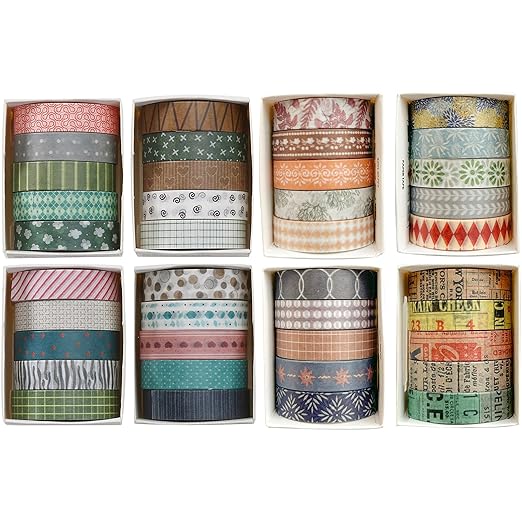 YUBBAEX 40 Rolls Basic Washi Tape Set Cute Printed Patterns Masking Skinny Creative Decorative Tapes for Arts, DIY Crafts, Journals, Planners, Scrapbook, Wrapping (Retroism 2)