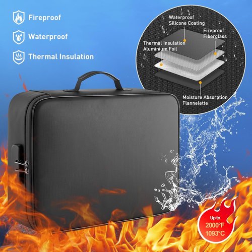 Mondoshop Fireproof Waterproof Document Bag - Portable Organizer for Important Files | Zippered Travel Case for Laptop, Passport, Certificates, Cards