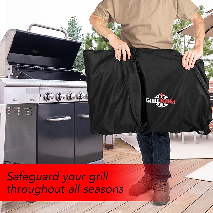 GrillTough Heavy Duty BBQ Grill Cover for Outdoor Grill, 72 Inch – Waterproof, Weather Resistant, UV & Fade Resistant with Adjustable Straps – Gas Grill Cover for Weber, Genesis, Charbroil, etc. Black