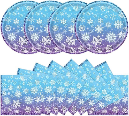 40 Pcs Snowflake Plates and Napkins Party Supplies, Blue Winter Wonderland Disposable Paper Plates and Napkins Tableware Set for Christmas Baby Shower Birthday Party Decorations Serves 20 (Snowflake)