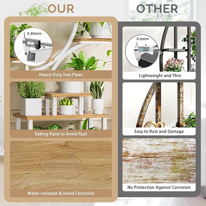 BACEKOLL 8-Tiered Plant Stand With Grow Lights - 62" Tall Indoor Shelf for Multiple Plants, Metal S-Shaped Flower Holder Rack for Home, Patio (White)