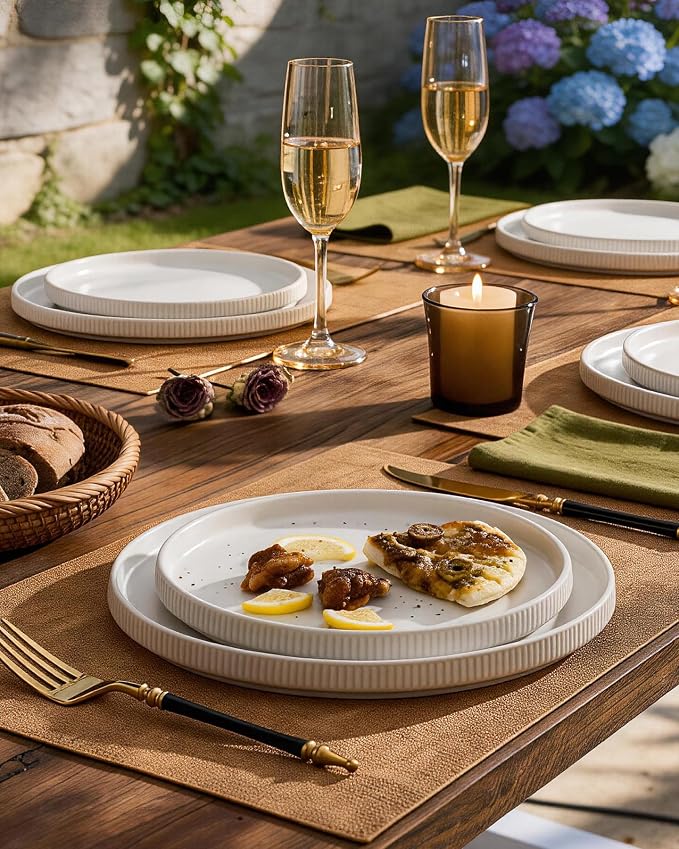8-Piece Dinner/Salad Plates, Matte White Dish Set for 4 | Chip & scratch resistant stoneware dinnerware. Microwave & dishwasher safe. Handcrafted reactive glaze. For daily & serving.