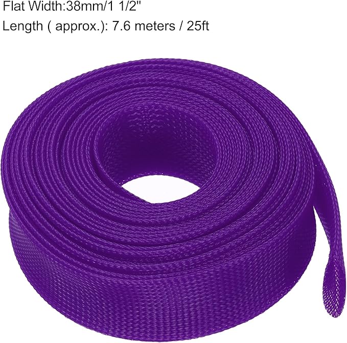 uxcell Expandable Sleeving, 1 1/2-inch 25ft Cable Sleeve, Purple