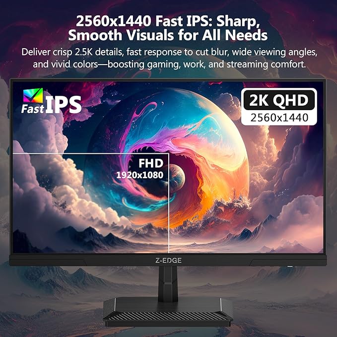 Z-Edge 27 inch Gaming Monitor 320Hz 300Hz, 2K QHD 1440P Fast IPS Monitor, G27IS 1ms MPRT Refresh Rate, sRGB 99%, Shadow Balance, PIP/PBP, HDMI 2.1x2, DP 1.4x2