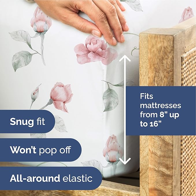 Floral Sheets - Floral Rose Bed Sheet Set - 1 Flat, 1 Fitted & 2 Pillowcases w/ Deep Pockets - Comfy, Wrinkle & Fade Free - Boho Botanical Bedding - Ultra-Soft, Breathable & Cooling - King Size Set