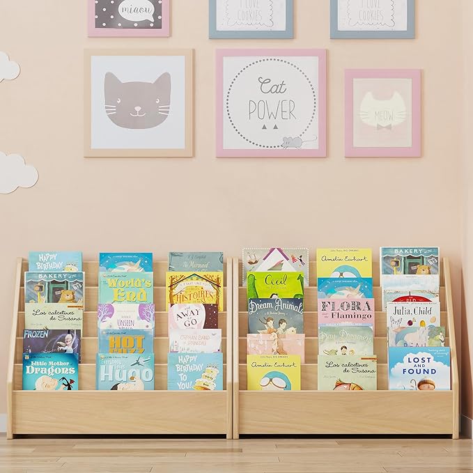 Front-Facing Montessori Bookshelf,5 Tier Book Display Shelf for Toddler,Kids Storage Magazine Rack,Solid Wood Bookcase Organizer,Perfect for Playroom,Bedroom,Study Living Room,Nursery,Classroom