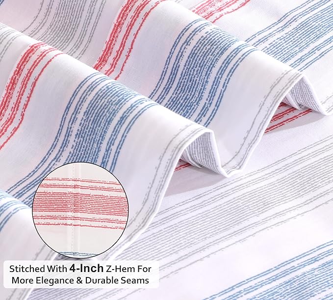 RUVANTI 100% Cotton Twin Sheets Set, 3 Pieces, Soft & Breathable Percale Weave Bedding, Deep Pocket 16", Hotel Standard, Crisp Cool Feel, Durable, Perfect Striped Bed Sheet, Times