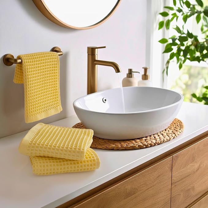 PÜSKÜL Natural 100% Turkish Cotton Waffle Kitchen Towels Set of 3 | Oeko-Tex, Premium Waffle Hand Towels for Bathroom | Soft Absorbent Quick-Dry Lint-Free Dish Towel Large 32x16 inch (3, Light Yellow)
