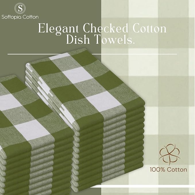 Mint Green and White Buffalo Check Kitchen Towels, 16x26 Inches, 4 Pack, 100% Cotton Dish Cloths, Reusable Hand Towels for Drying Glassware, Cleaning Spills, Farmhouse Plaid Towel