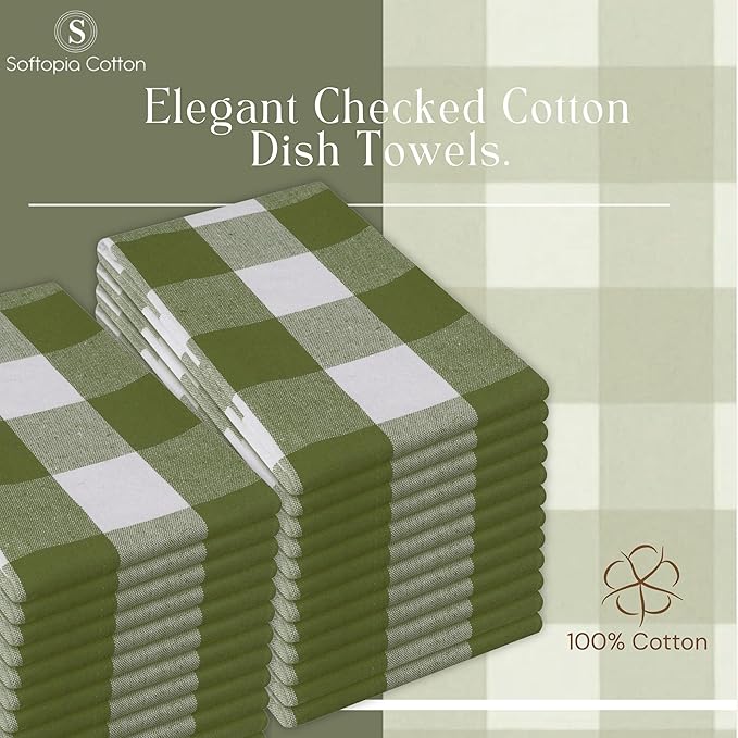 Mint Green and White 12 Pack Buffalo Check Kitchen Towels, 16x26 Inches, 100% Cotton Dish Cloths, Reusable Hand Towels for Drying Glassware, Cleaning Spills, Farmhouse Plaid Towel