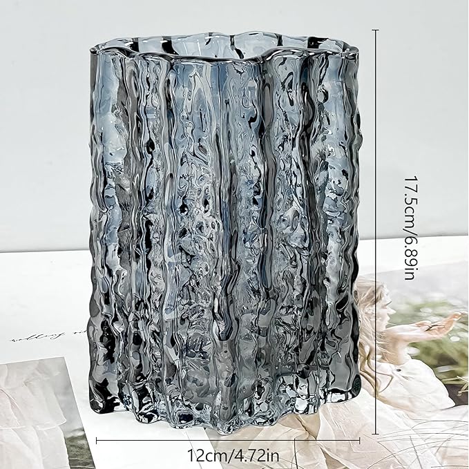 Aoderun Glass Vase Crystal Vase Heavy Duty Large Flower Vase for Dining Table Kitchen Office Home Shelf Wedding Living Room Centerpieces(Grey)