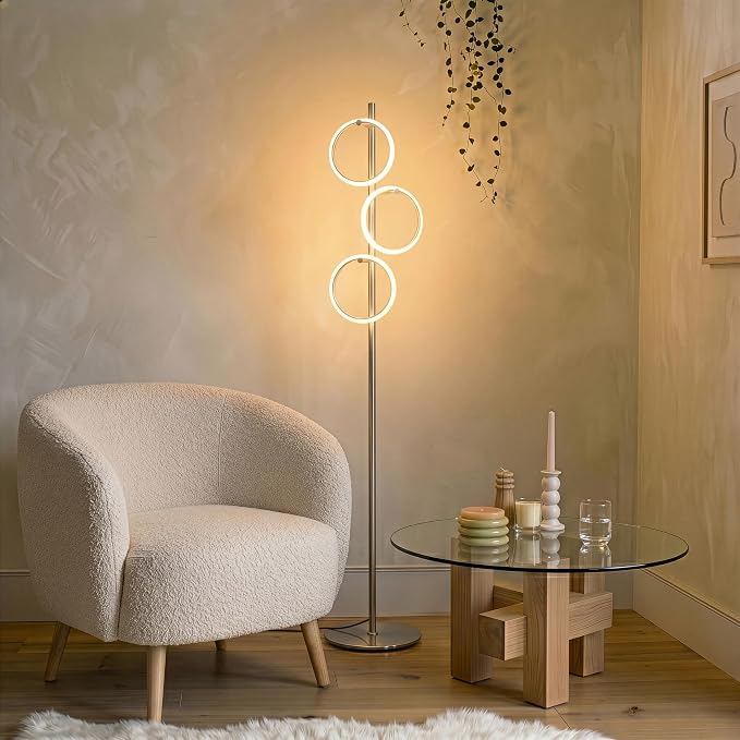 Brightech Saturn LED Tree Floor Lamp - Unique Design Matches Modern and Contemporary Decor - 3 Light Standing Pole Lamp- Tall Light for Living Room, Bedroom, and Office - Silver