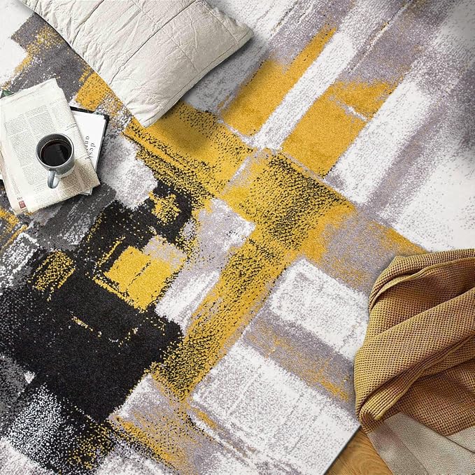 Rugshop Gold Modern Abstract Area Rug — Non-Shedding for Living Room, Bedroom and Study 4' x 6'