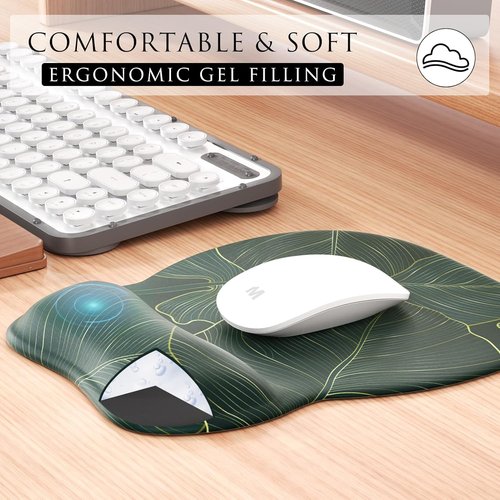 MROCO Ergonomic Mouse Pad - Gel Wrist Rest for Comfort & Pain Relief | 9.4 x 8.1 in, Green Leaves