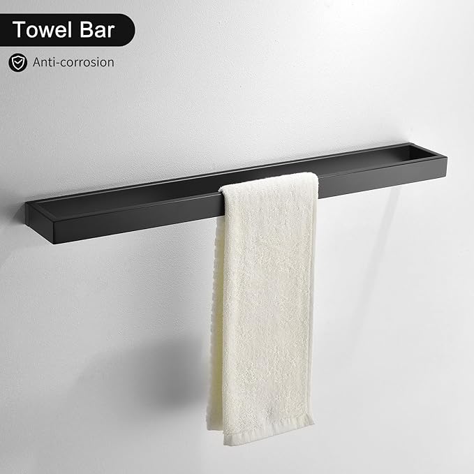 Black Towel Bar Set, 4-Pieces Bathroom Hardware Set Modern Bathroom Towel Holder Set SUS304 Stainless Steel Wall Mounted Towel Rack Set,23.6 Inch